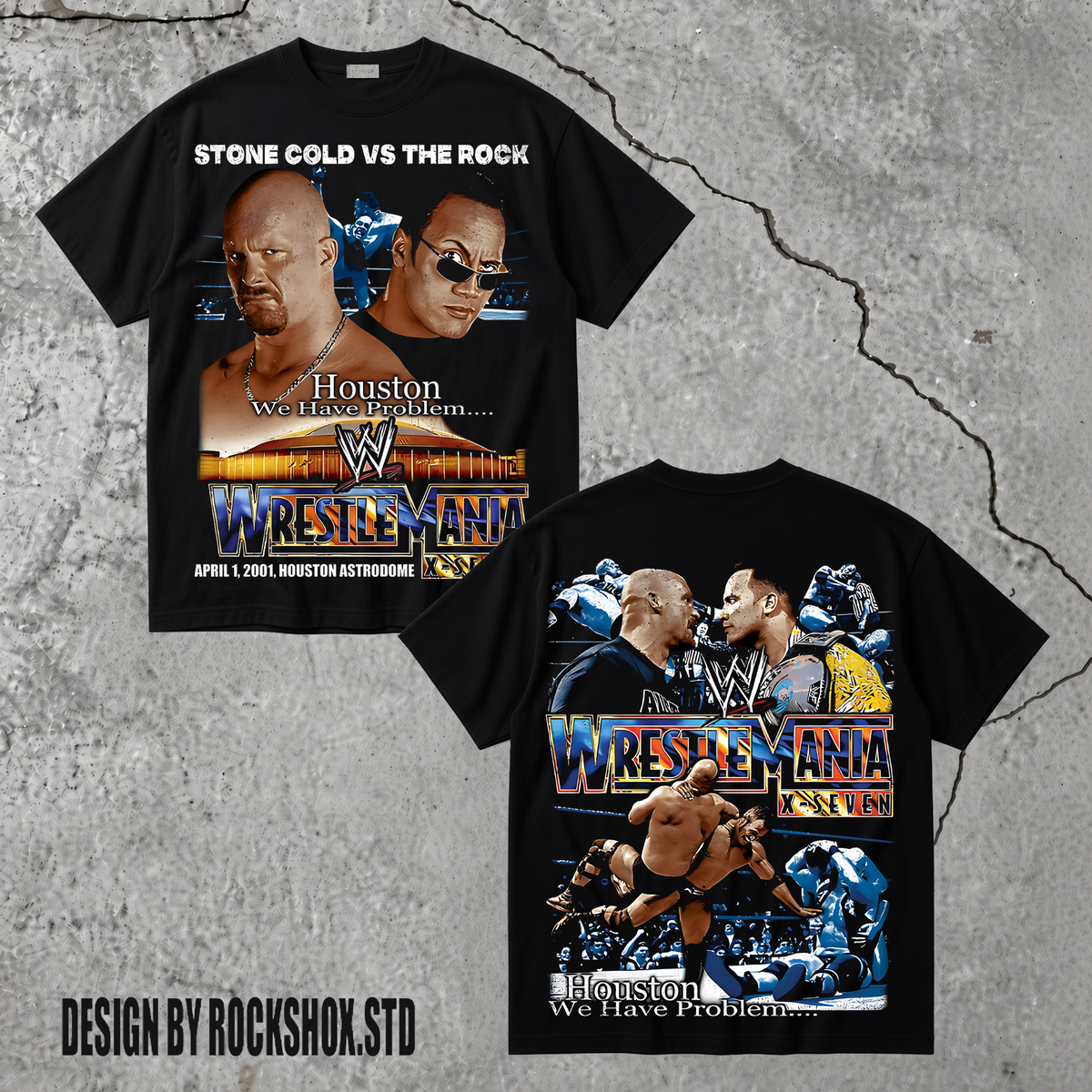 Stone Cold vs The Rock WrestleMania 17 WWE Wrestling T-Shirt